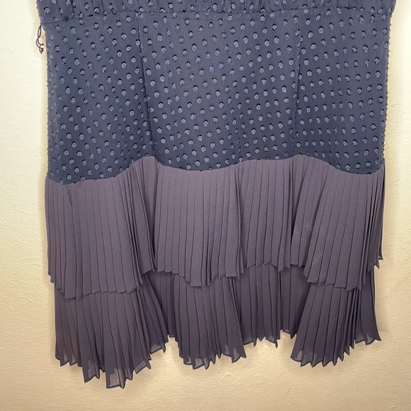 CeCe navy blue flutter sleeve, layered, knife pleated, clipdot dress, size 12 - Picture 6 of 9